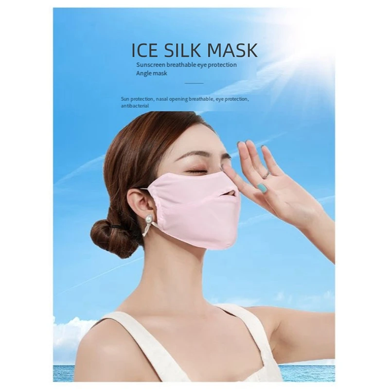 Ice Silk Sun Protection Mask Summer Women's Outdoor Cycling Sunshade Opening Nose Breathable Eye Protection Mask