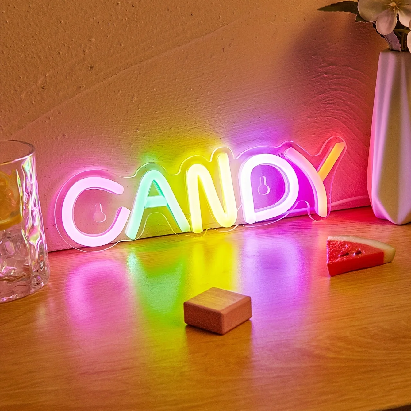 Candy lampu Neon LED, lampu Neon bertenaga energi efisien untuk dekorasi Natal kamar tidur bar dan pesta