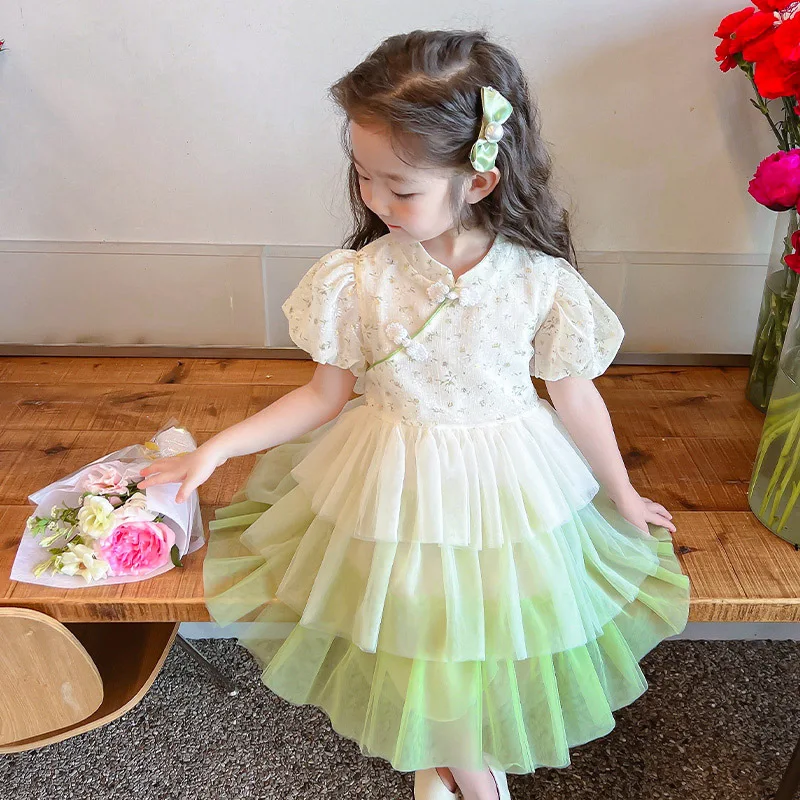 

Chinese Style Summer Dress for Girls Baby Casual Dress Girl Princess Birthday Party Vestidos Mesh Evening Dresses Girls Clothes