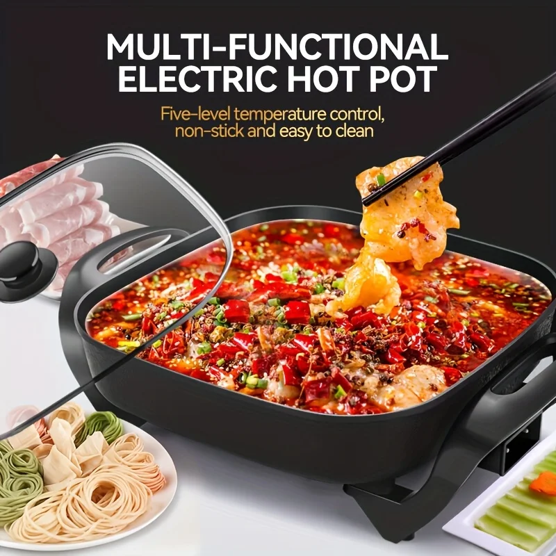 

1pc Non-Stick Ceramic Electric Pot - with Glass Lid, Aluminum Body & Adjustable Temperature Controller, Suitable for Frying, Bak