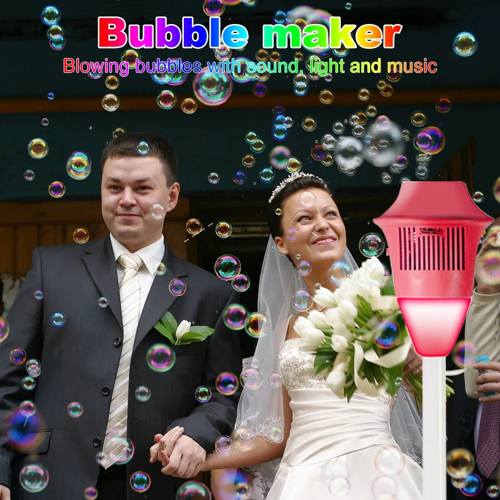WOWFU-Automatic Bubble Machine Automatic Bubble Maker With Sound Light For Birthday Wedding Christmas Party Red
