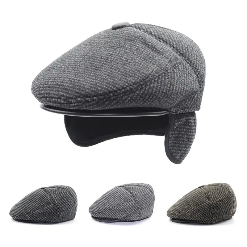 1pc Men Middle-aged Solid Hat Autumn and Winter Hats Warm Ear Protectors Senior Hat