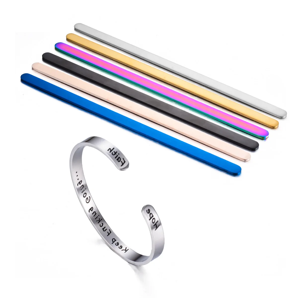 5pcs Stainless Steel Strip Shape Bracelet Mirror Polished Rectangle Charm Blank Stamping Tag DIY C Open Cuff Bangle Making