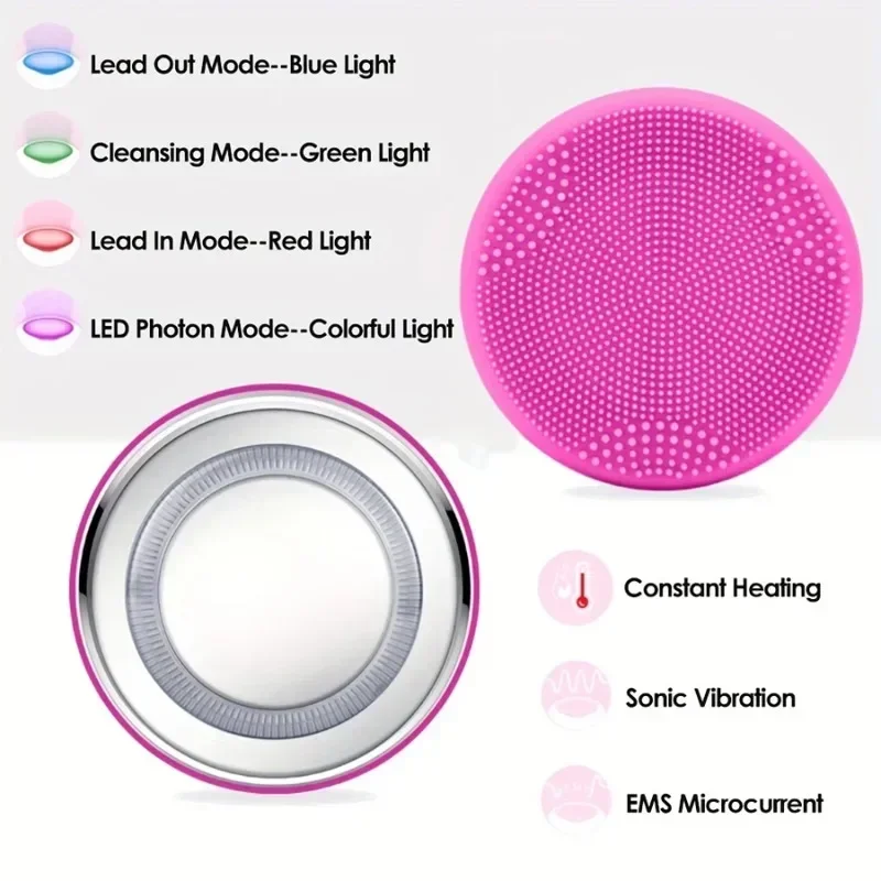 Multi Functional Facial Cleansing and Skin Rejuvenation Beauty Device EMS Microcurrent Hot Compress Function Color Light Therapy