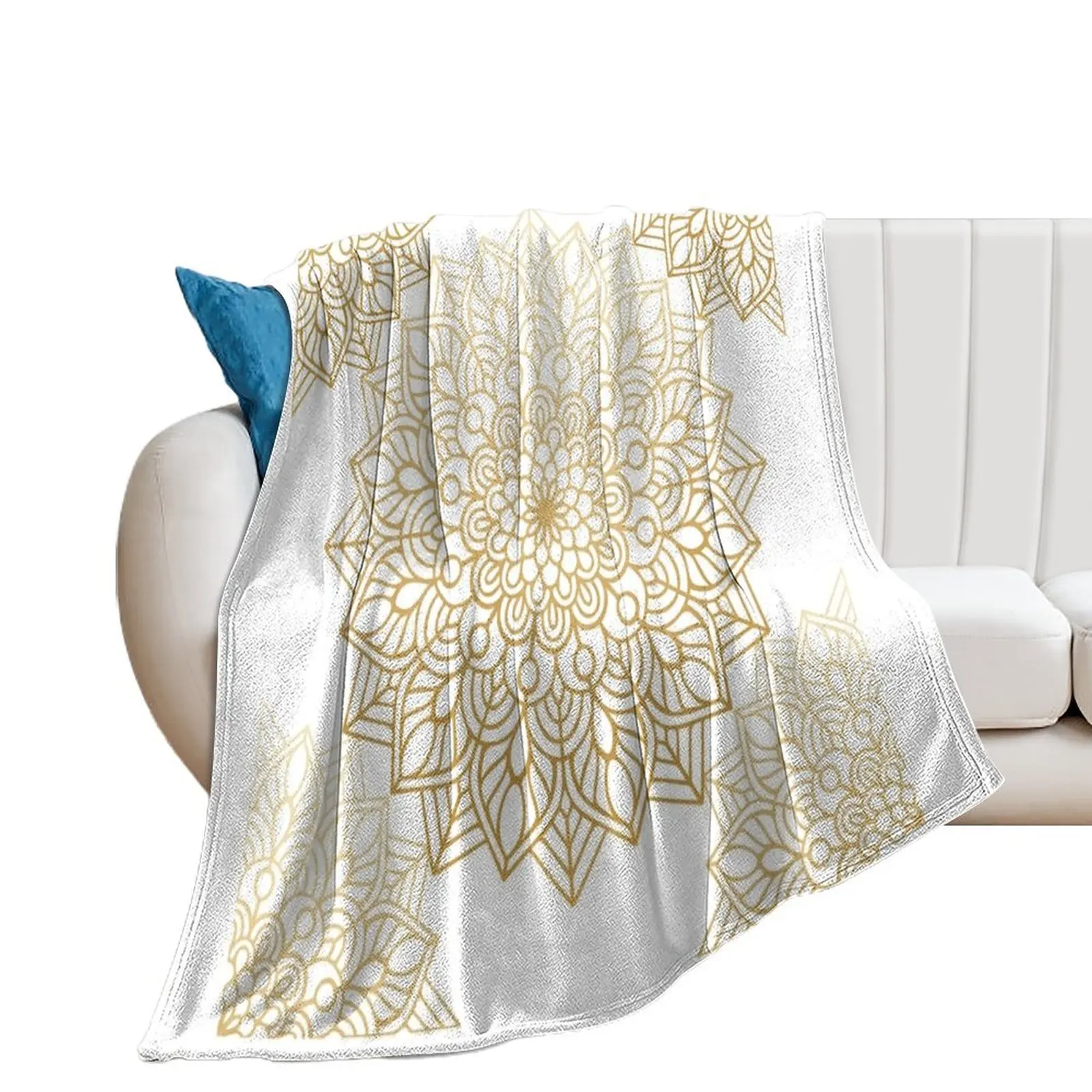 Gold and White Mandala Throw Blanket Decorative Sofas funny gift Bed Blankets