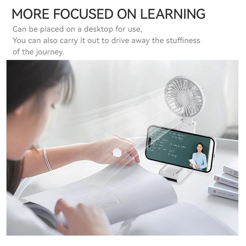 مروحة صغيرة محمولة 1800 مللي أمبير في الساعة قابلة للطي مكتب محمول خارجي معلق 5 سرعات USB مروحة قابلة لإعادة الشحن حامل هاتف شاشة عرض