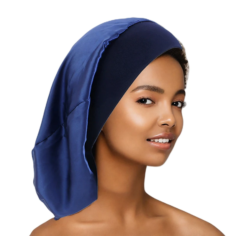 New Satin Sleep Cap Elastic Wide Edge Satin bonnet Long Hair Hat Sleeping Hats Wrap Night Cap Hair Care Bonnet for Women Men Cap