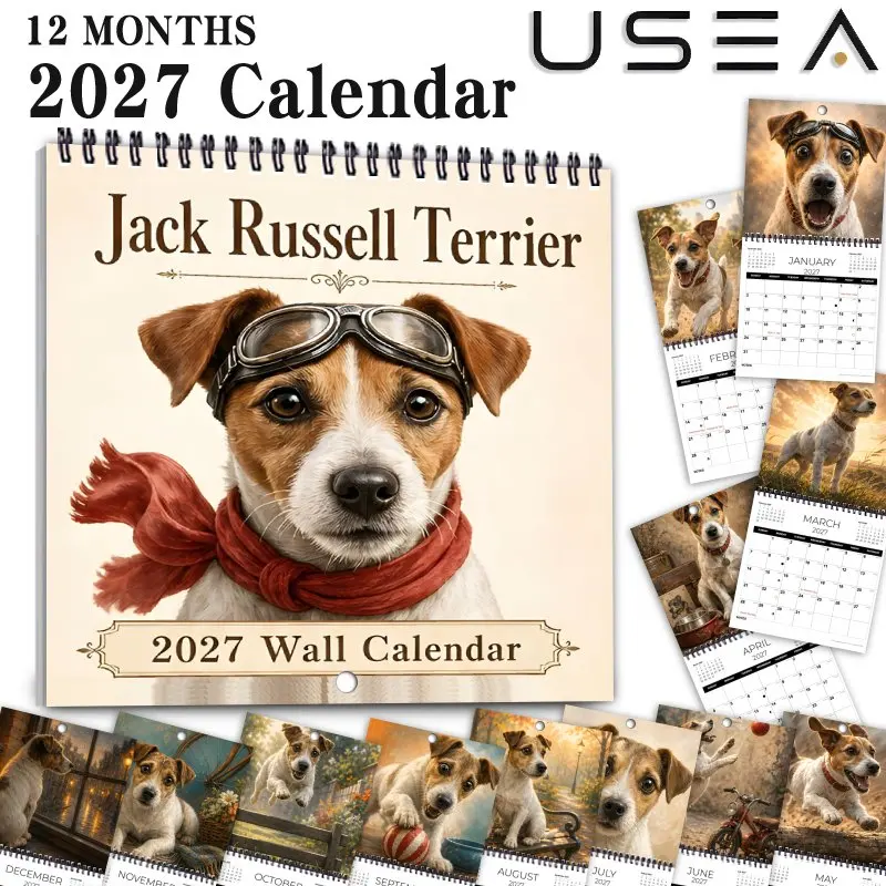 2027 Jack Russell Terrier Wall Calendar, With Large Writable Blocks, US Federal Holidays, Aesthetic Wall Decor, Christmas Gift