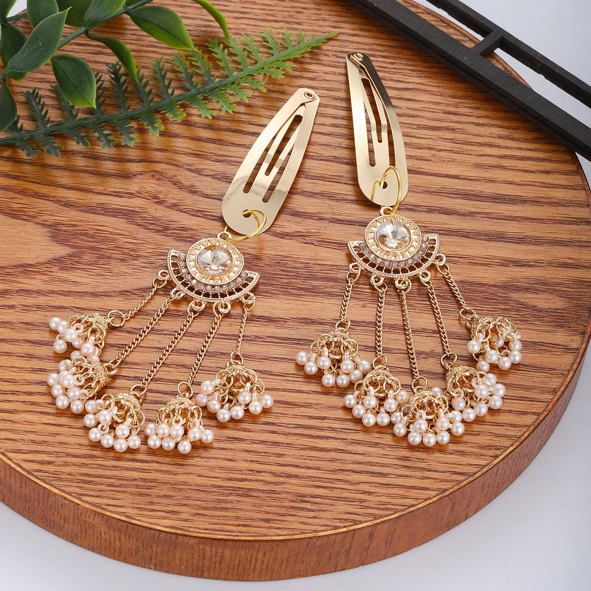 جديد العرقية الهندية الذهب اللون كريستال طويل شرابة دبابيس الشعر هندسية الرجعية مقاطع الشعر الفتيات المشابك انزلاق كليب مجوهرات الأزياء #5