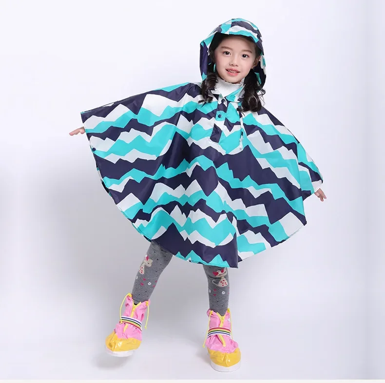 Hot Sale Children Raincoat Polyester Cute Baby Outdoor Rain Coat Waterproof Jumpsuits Poncho Big Hat Student Rainwear