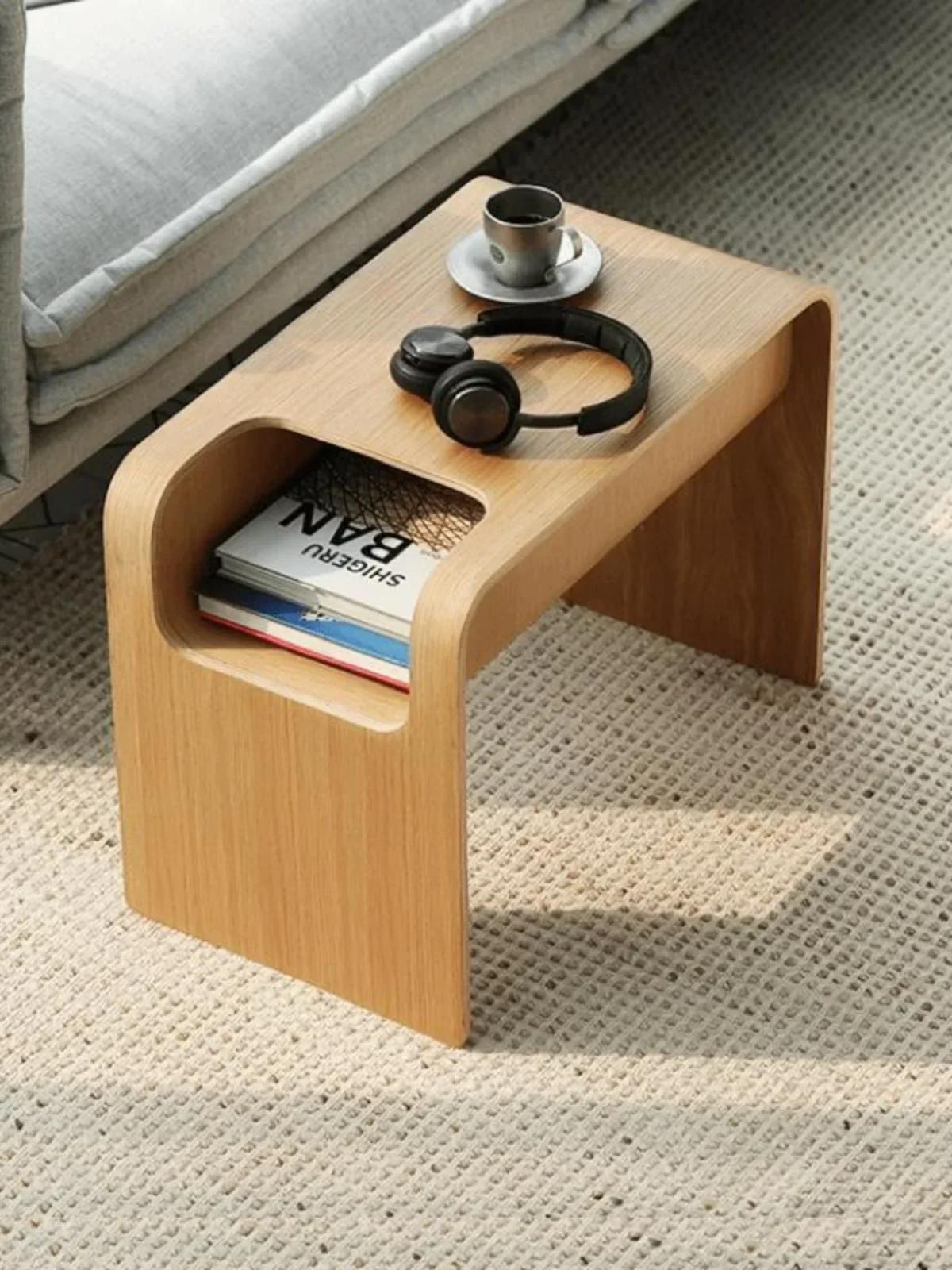 Sofá De Madeira Maciça Mesa Lateral Com Magazine Rack, Mesa De Café Em Forma De C, Minimalista Ins Designer, Nórdico Moderno, Pequenos Espaços