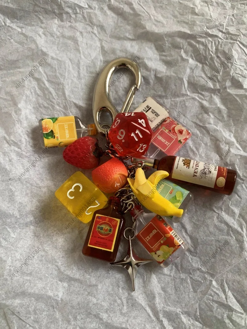 For Micro Drunk Convenience Store' Handmade Bag Pendant Simulation Fruit Wine Bottle Niche Fresh Keychain Pendant