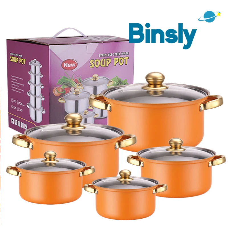 Juego de utensilios de cocina de acero inoxidable, 10 Uds., ollas de inducción, utensilios de cocina antiadherentes, olla para estofado de acero inoxidable con tapa para olla