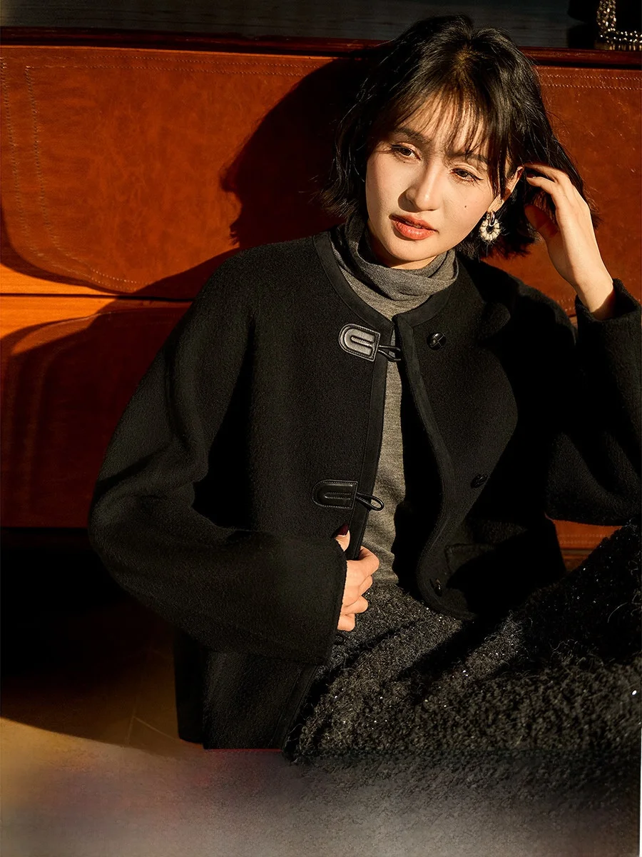 

Новое зимнее женское пальто Xiao Han Ge из винтажной шерсти, премиум-класса, модное, для повседневной носки, с длинными рукавами и круглым вырезом