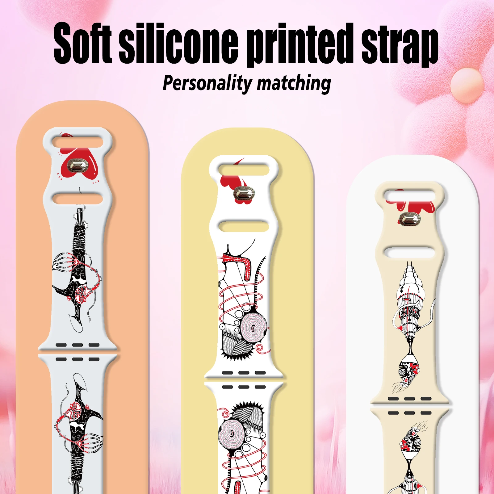 Artistic Creativity Pri nted Strap for Apple Watch 10 9 8 7 Silicone Band Replaceable Bracelet for iWatch 38mm 40mm 41mm 42mm