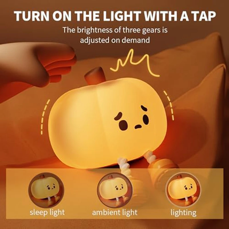 Night Light Cute Lamp Pumpkin Touch Sensor Lamp Christmas Squishy Night Lamp Silicone LED Rechargeable Lamp Easy Install