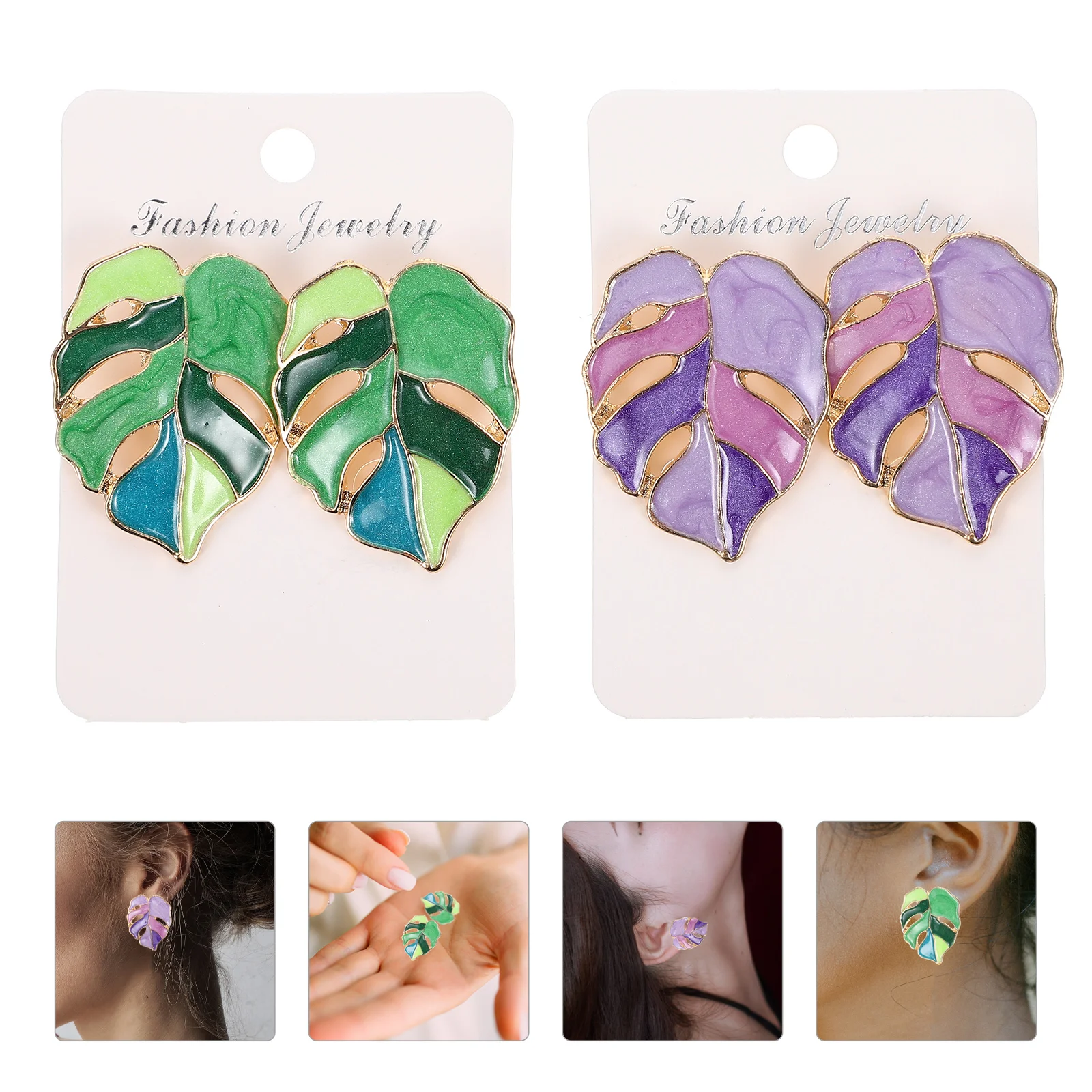 2 Pairs Earrings Studs for Women Leaf Aesthetic Gift Dangle Dangling Trendy Palm Tree