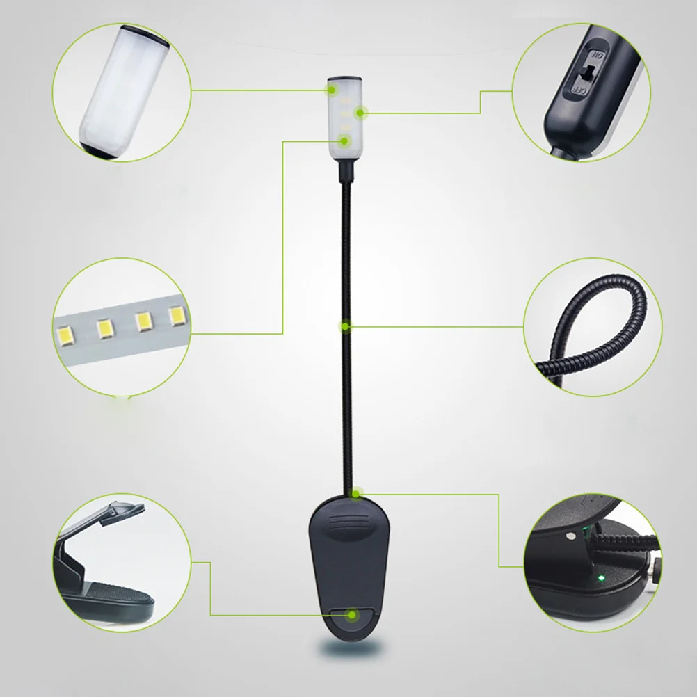 

USB Rechargeable LED Clip Book Light Black ABS Material Eye Protection Table Lamp Student Study Reading Light Eye Caring