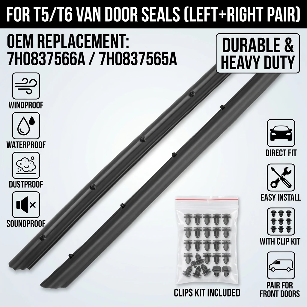 Uszczelka drzwiowa gumowa do VW T5 T6, lewa i prawa strona, 2 sztuki, zamiennik 7H0837566A 7H0837565A, trwała uszczelka, akcesoria samochodowe, idealne dopasowanie, łatwy montaż, oryginalna część (2 PCS)