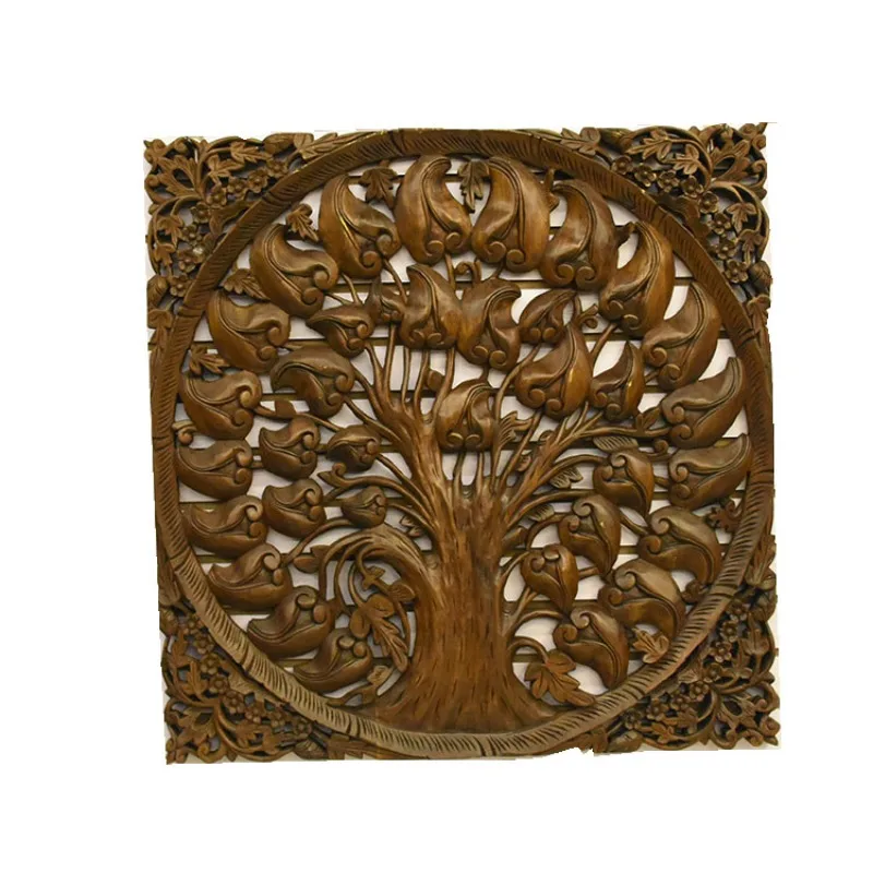 Thai teak bodhi tree carving board South East Asia creative retro background wall hotel SPA wall decoration living room