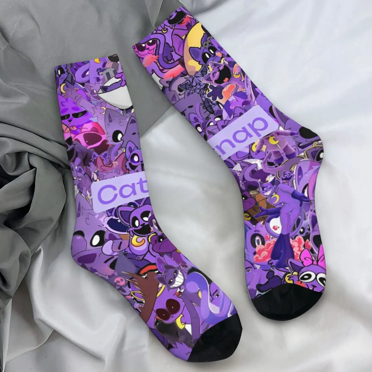 Women Men Socks Smiling Catnap Critters Funny Cartoon Stockings Autumn Elegant Warm Soft Socks Graphic Cycling Anti Skid Socks