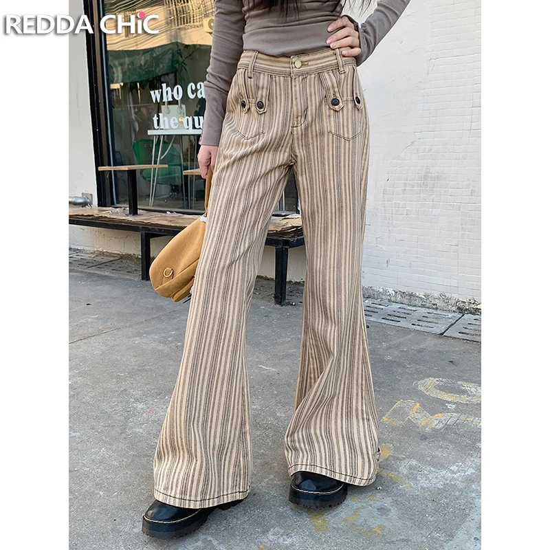 ReddaChic Grayu Y2k Striped Flare Jeans 90s Retro Low Waist Relaxed Bootcut Wide Leg Pants Bell Bottoms Korean Women Streetwear