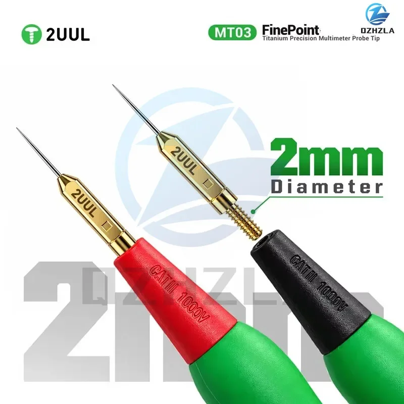 2UUL MT03 Fine Needle Multimeter Test Probe Tips Titanium Ultra Sharp 2mm Tip for PCB Phone Motherboard Measurement Repair Tool