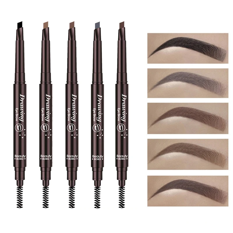 Double Ended Eyebrow Pencil Paint Long Lasting Tattoo Eyebrow Waterproof Eye Makeup Cosmetic Tools with Brush