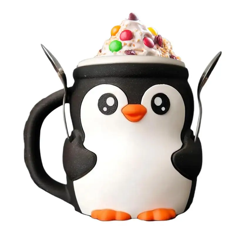 

Ice Cream Pint Holder 16oz Leak Proof Cup Holder Spoon Slot Secret Snack Drawer Cute Penguin Design Storage Organizer For Snack