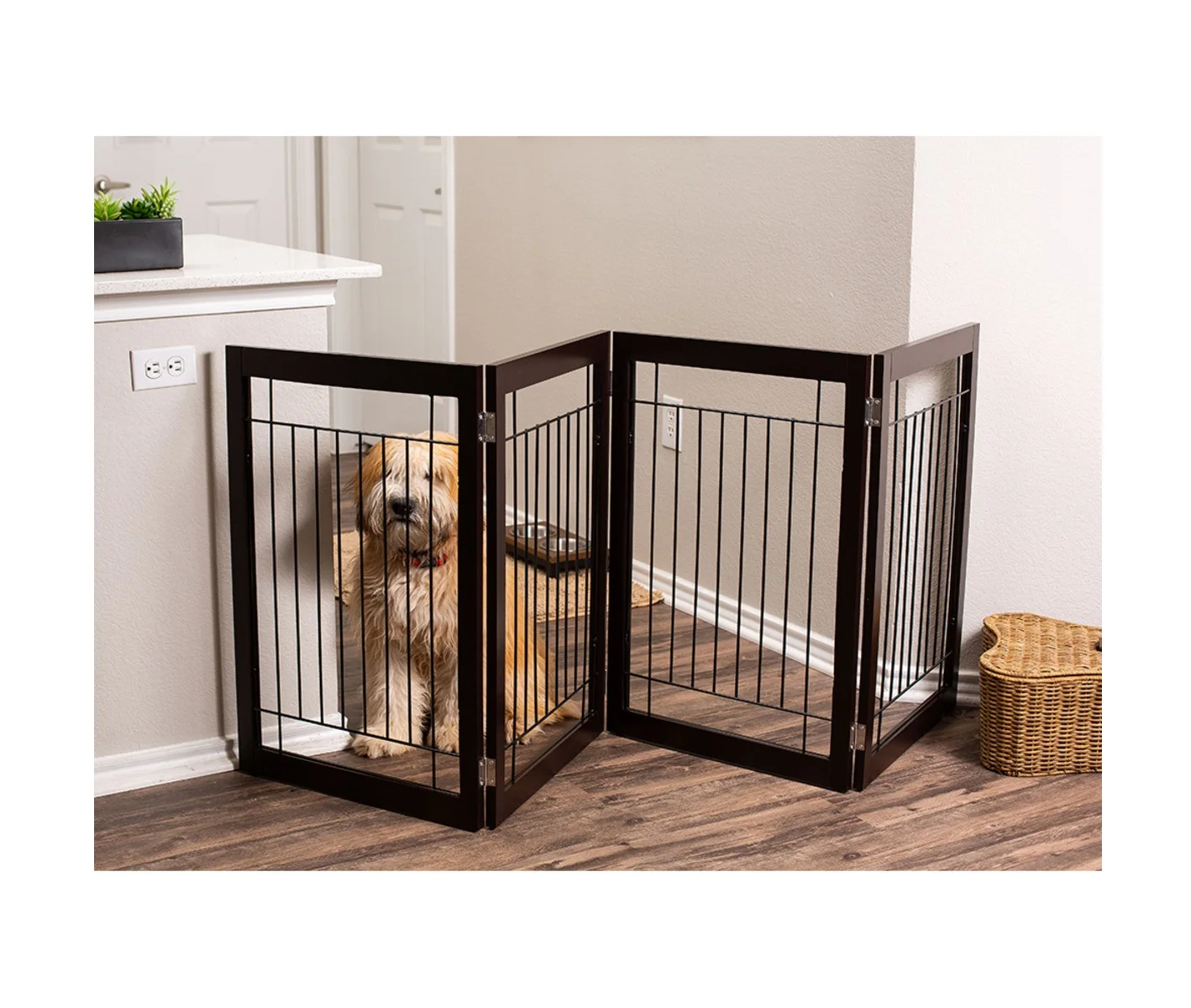 

Low Price Wood Folding Pet Dog Gate Pet Fence Indoor Barriers For Dogs With 4 Panels For Sale