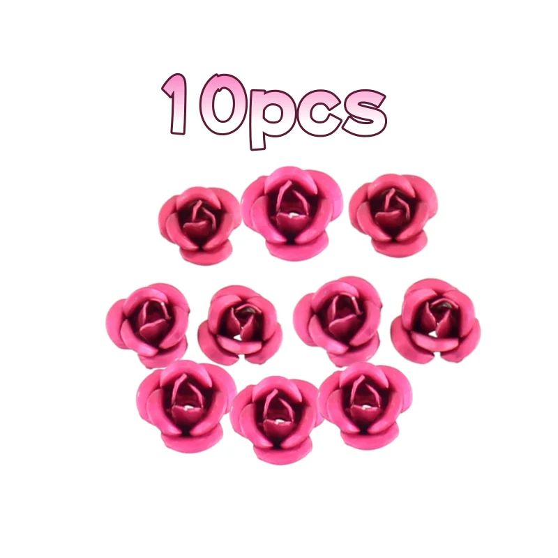 10Pcs 3D Aluminum Rose Flower Charms, Multi Color Mini Metal Rose Beads DIY Necklace Earrings Jewelry Making Accessories