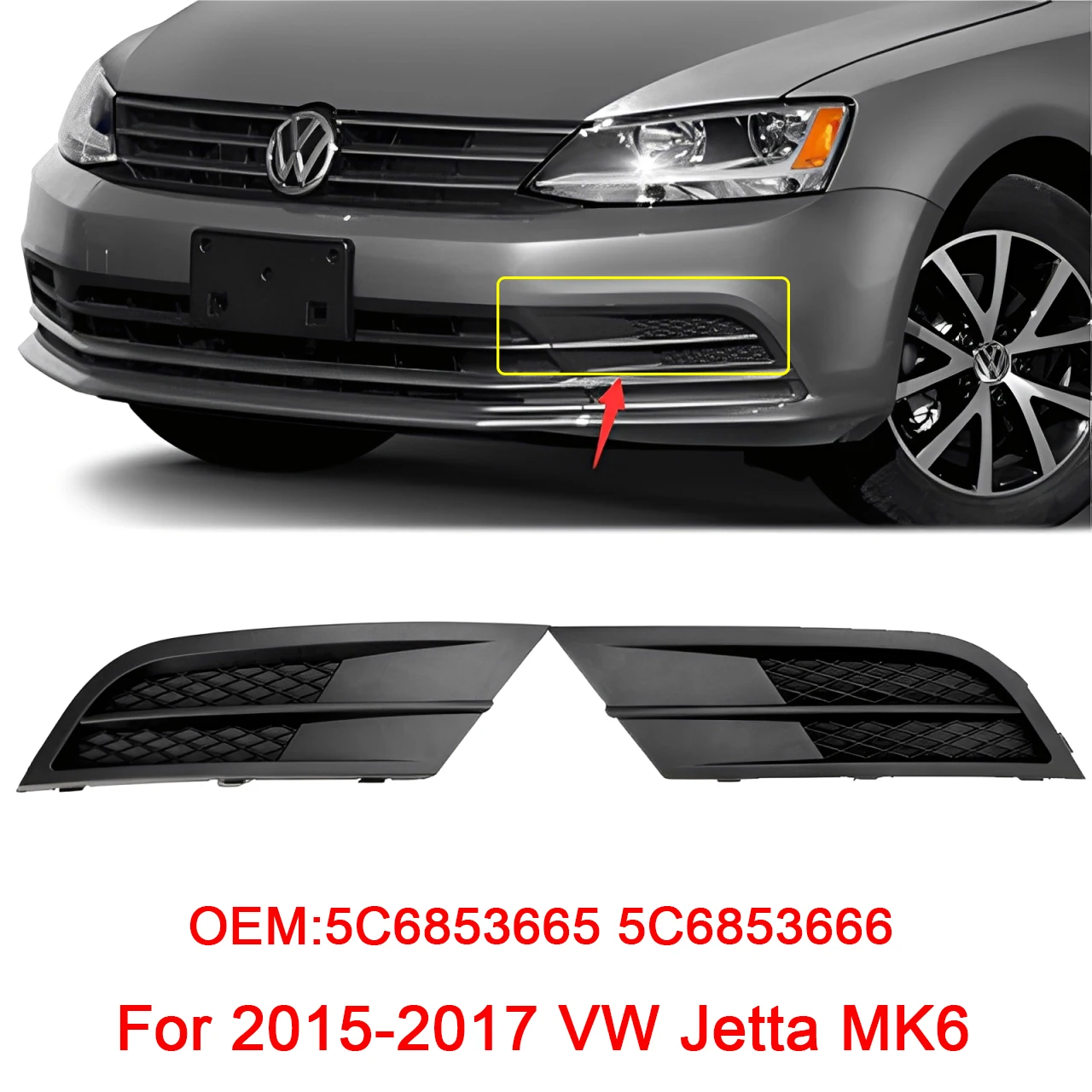

ABS Black Car Front Bumper Fog Light Cover Lower Bezels Grille for Volkswagen VW Jetta 2015-2017 5C6853665 5C6853666