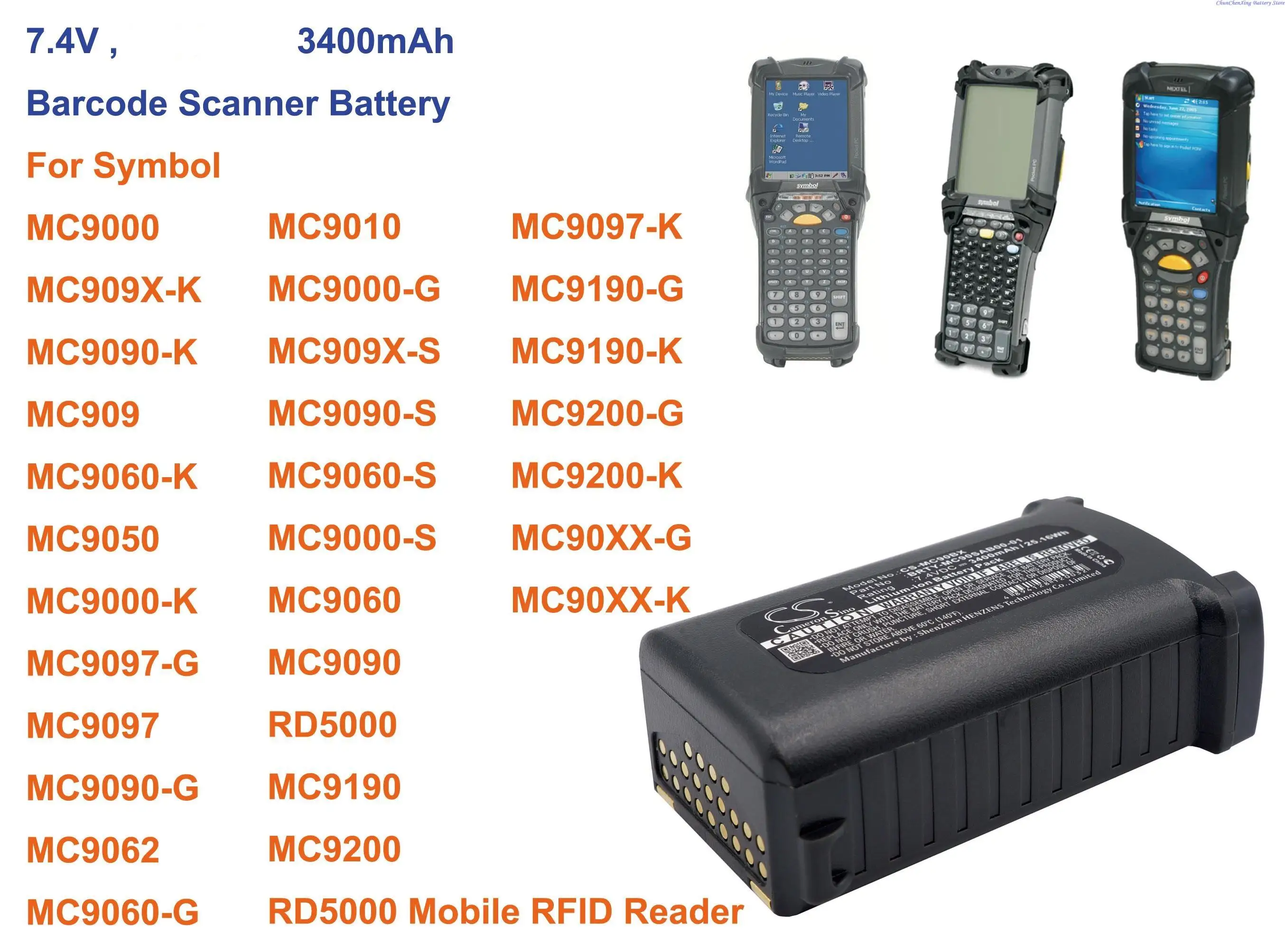 

Cameron Sino 3400mAh Barcode Scanner Battery for Symbol MC9000,MC9010,MC9050,MC9060,MC9062,MC9090,MC9097,MC909X,MC9000-K,RD5000