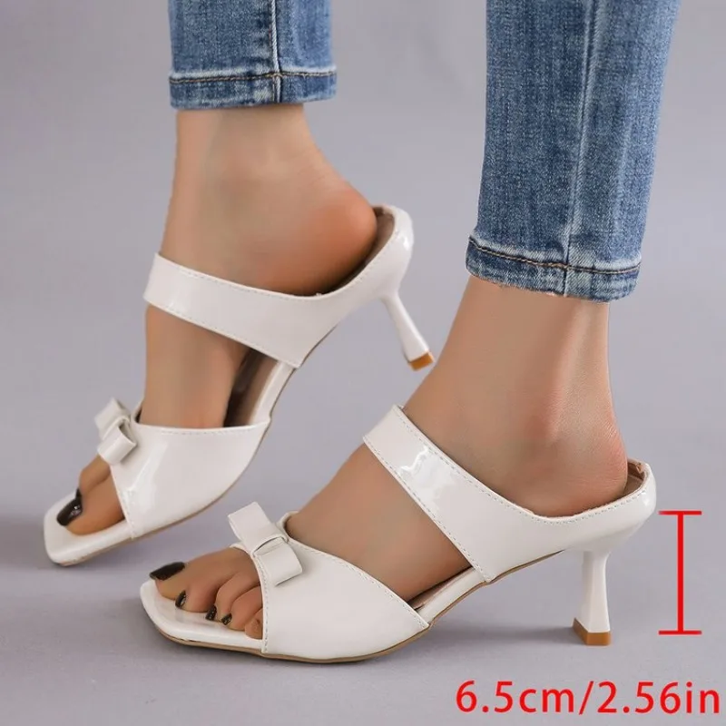 

2026 Summer Women's New Square Open Toe Fashionable Casual Elegant Comfortable High Heel Slippers Women Style bow Sandals