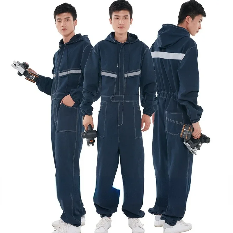 

One-Piece Work Clothes Welder Spray-Painted Denim Suit Work Clothes Reflective Strip Long-Sleeved Labor Protection Clothing