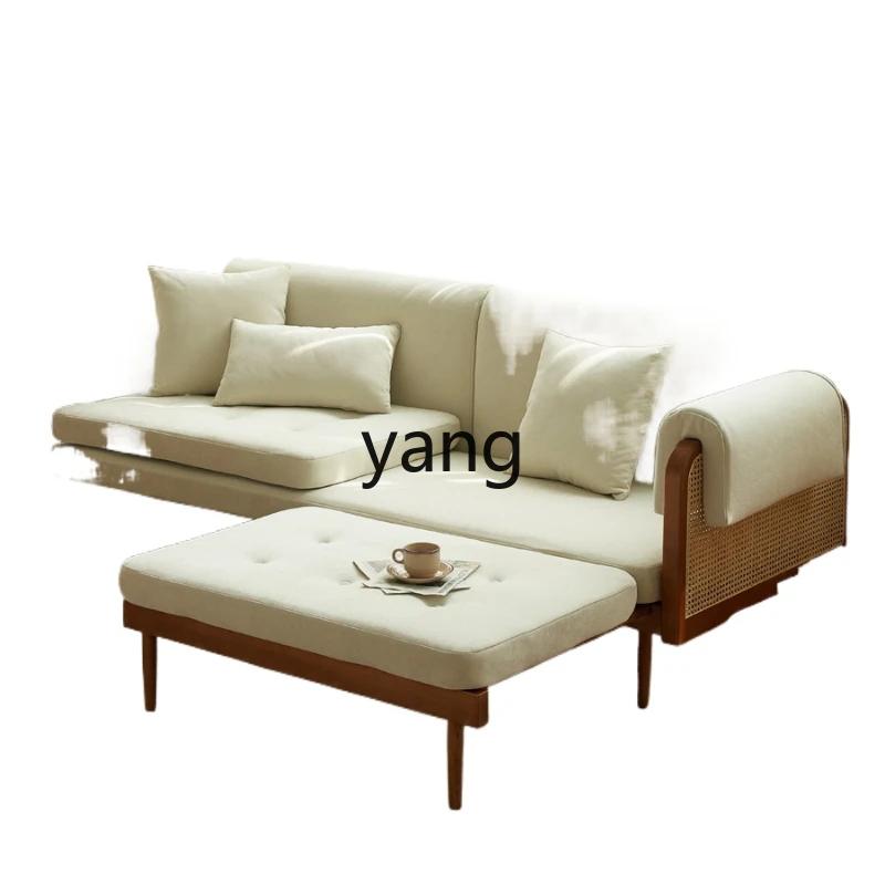 

CX Retro Folding Sofa Bed Dual-Use Straight Row Solid Wood Rattan Living Room Simple Small Apartment