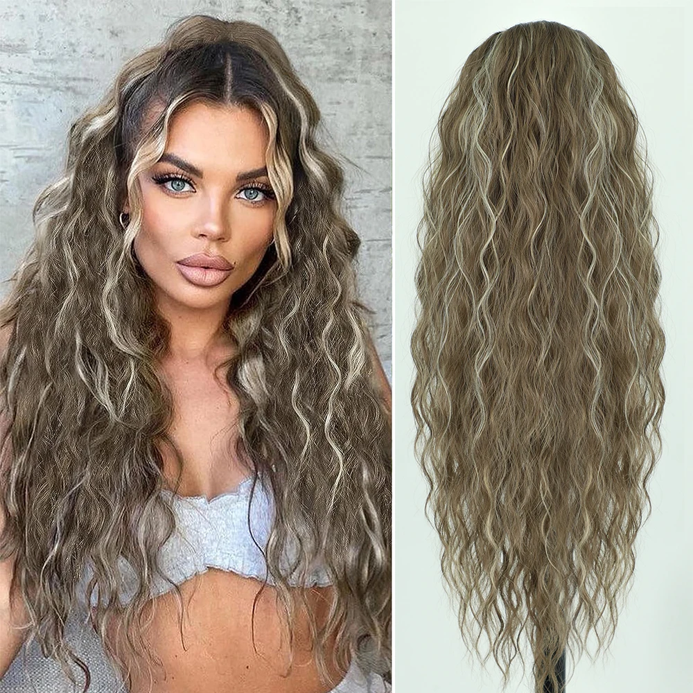 Long Clip In Ponytail Water Wave Drawstring Ponytail Natural Hair Extensions for Women Synthetic Fake Pony Tail Hair Pieces