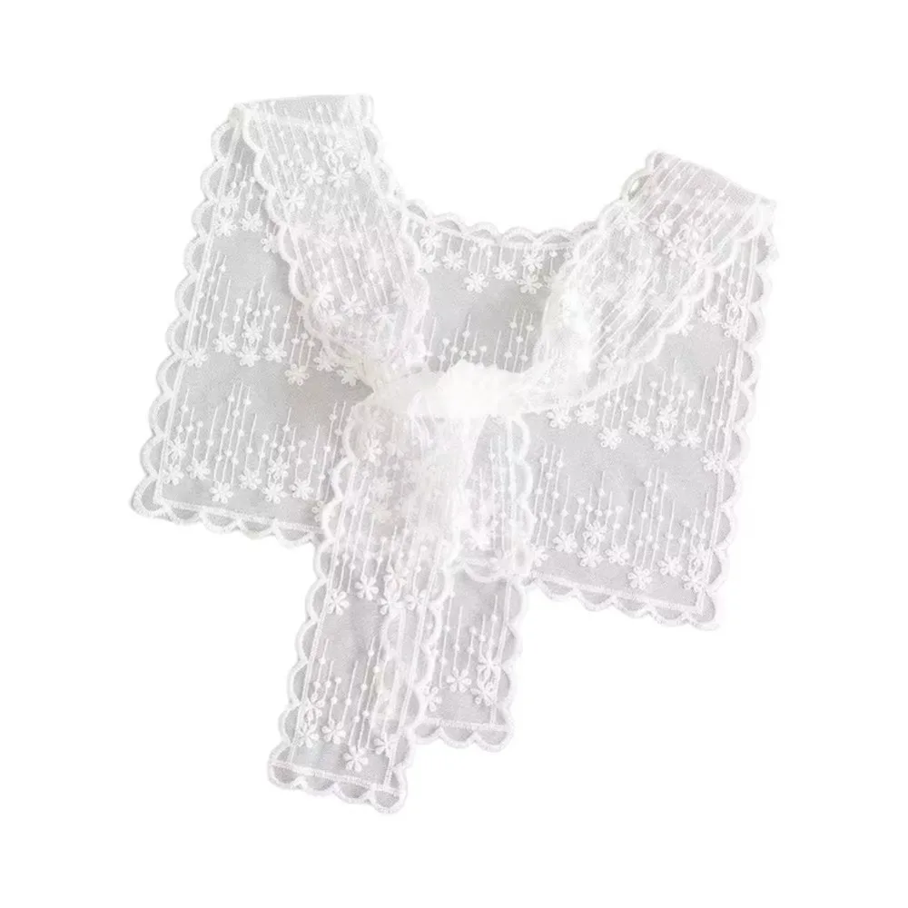 New Hollow Out Lace Shawl Scarf Floral Embroidery White Lace Fake Collar Breathable Silk Scarf Women