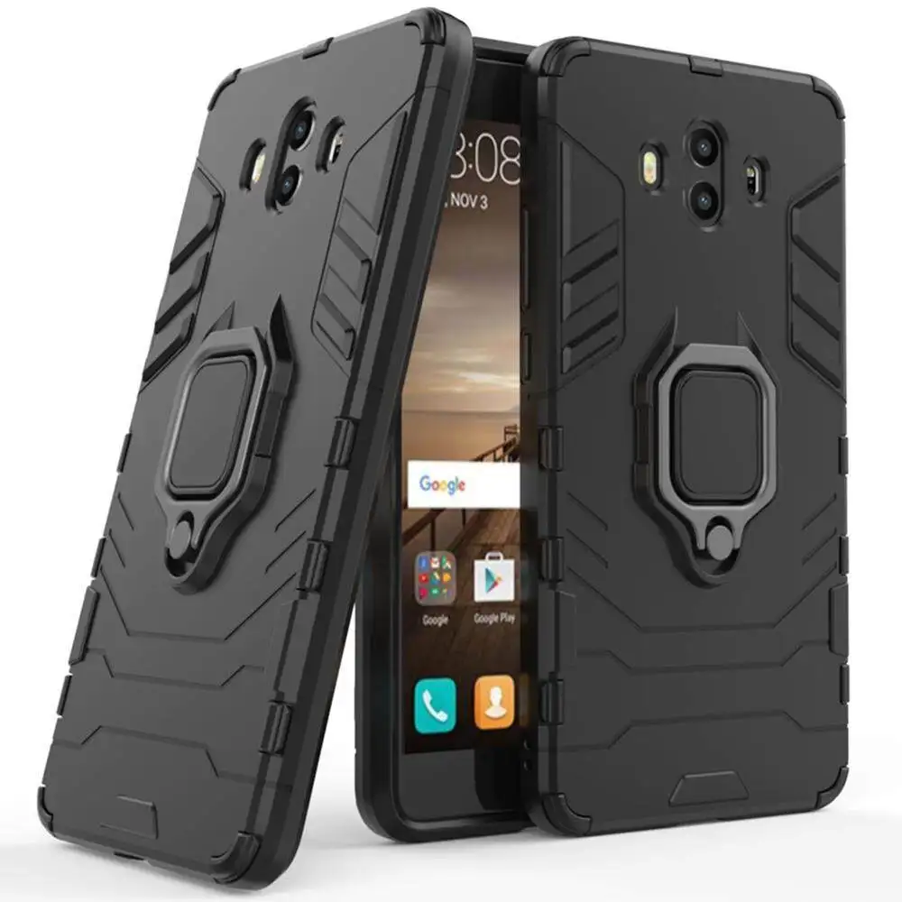 For Huawei Mate 10  Phone Case, Silicone TPU and Hard PC Luxury Armor Shockproof Metal Ring Holder Cover Casing