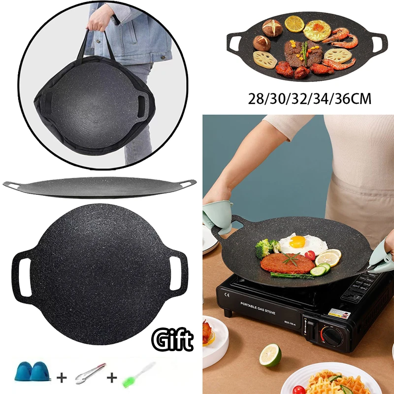 Outdoor Camping Grill Plate Korean Barbecue Pan Portable Cooking Frying Pan Meat Pot Barbecue Plate for Hiking Picnic Grill Pan