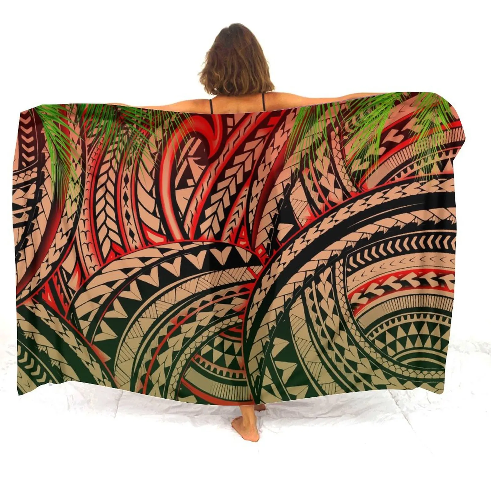 Sarong maillot de bain femme une pièce artistique Floral personnalisé polynésien Bikini couvrir complète coupe-vent exquise veste Saron