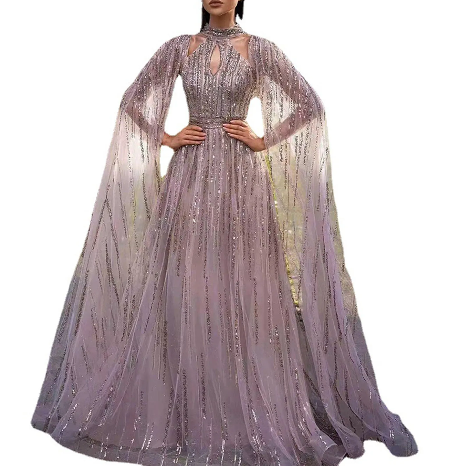 Robe de soirée longue en maille à paillettes pour femmes, robe maxi taille haute, pompon sexy, vêtements pour femmes, printemps, été, nouveau, 2024