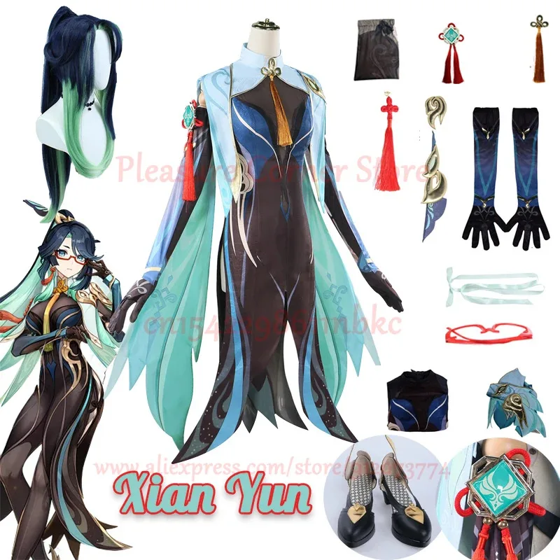 In Stock Xianyun Cosplay Costume Genshin Impact Xian Yun Cosplay Dress Full Set Outfits Uniform Xian Yun Shoes Cloud Retainer