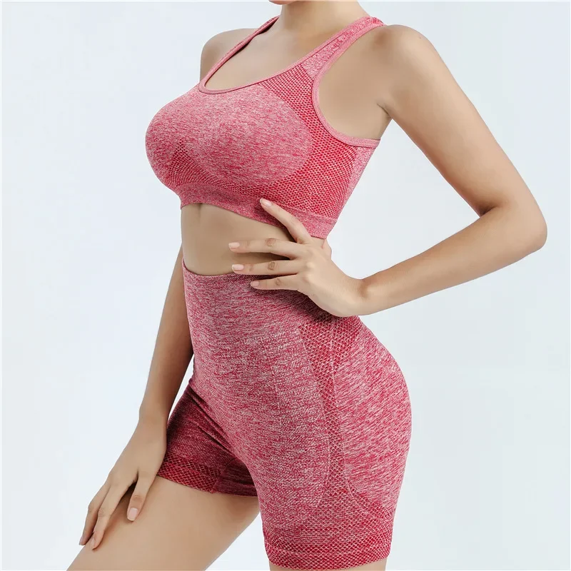 Ensemble de yoga sans couture pour femmes, shorts de gym, soutiens-gorge de sport, brassière d'entraînement, vêtements de yoga, leggings de fitness