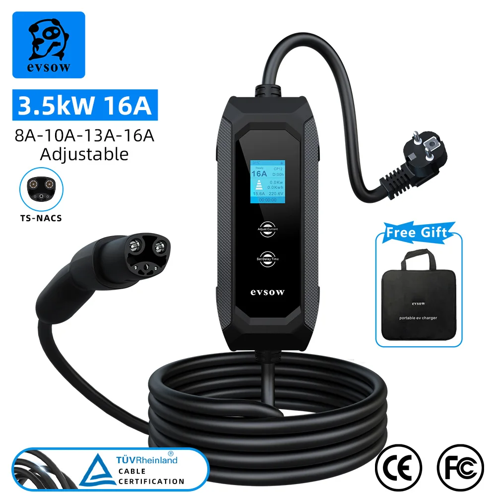 Evsow зарядное устройство для электромобилей Tesla 3,5 кВт 16 А, однофазное зарядное устройство для электромобиля, регулируемый ток и комплект зарядного устройства, время TS-NACS EVSE Wallbox