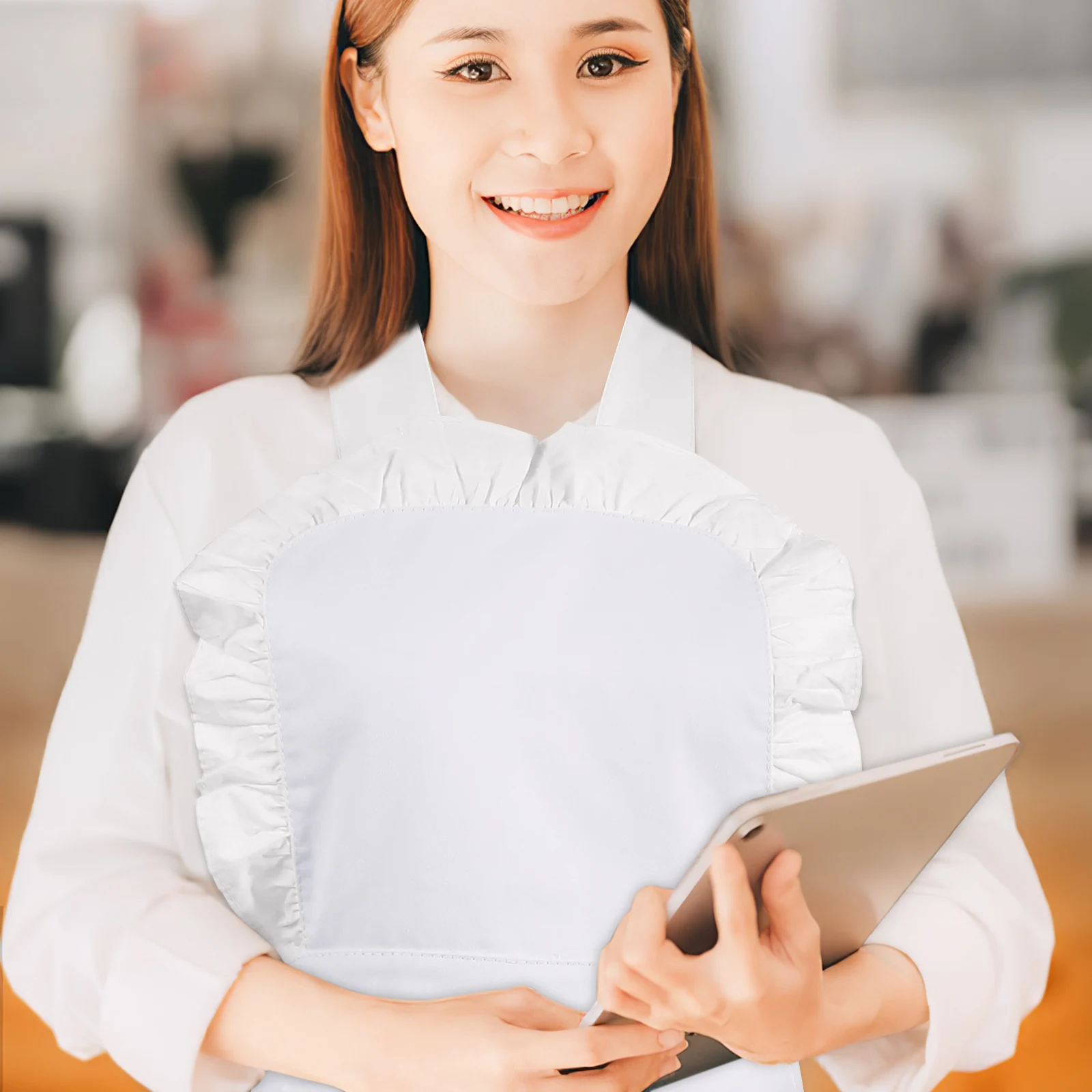 

Fashionable Adult White Apron Nurse Smock Cotton Serving Aprons Women Kitchen Cooking