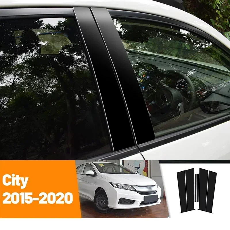 

For Honda City 2015-2020 2016 2017 2018 2019 Black Carbon Fiber Doors and Windows B C Pillars Column Decorative Stickers