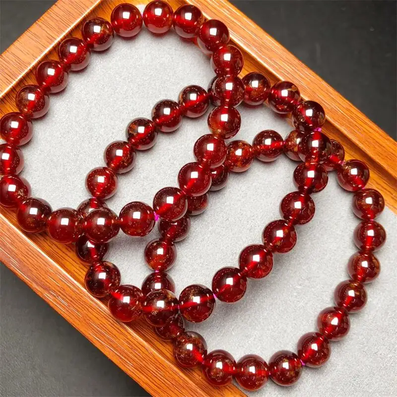 9MM Natural Orange Red Gardnet Bracelet Women Elegant Round Charm Yoga Strand Healing Jewelry Gift 1PCS