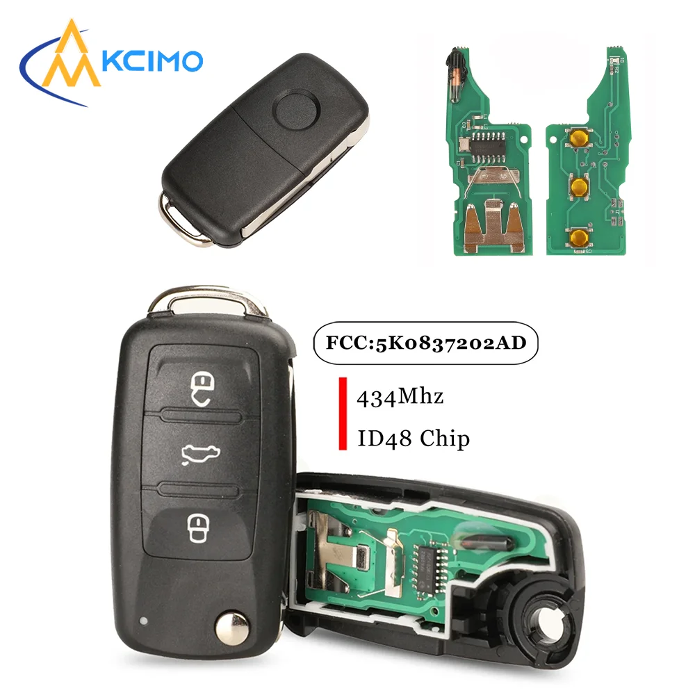 

Kcimo Премиум 434 МГц ID48 чип 5K0837202AD/202Q дистанционный ключ для VW Golf Tiguan Polo Passat CC SEAT Skoda Mk6 Octavia Jetta Beetle