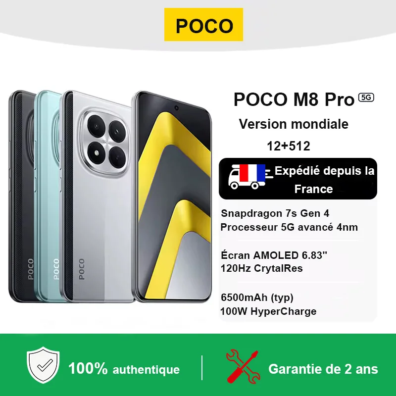 Versión Global POCO M8 Pro 5G Smartphone Snapdragon ® Batería de 7s Gen 4 de 6500mAh, pantalla AMOLED de 6.83″ y 1.5K, cámara de 50MP, NFC